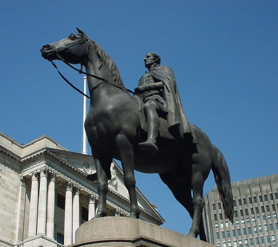 The Wellington statue outside the Royal Exchange